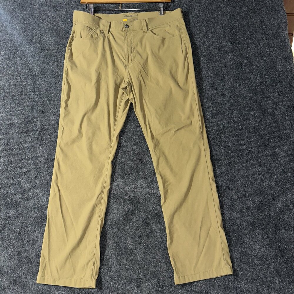 Eddie Bauer Travex Pants Mens 38 Tan Nylon Stretch Pockets Zip Fly Hiking Golf